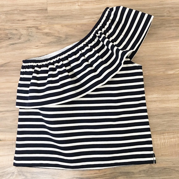 J. Crew Tops - New J Crew One Shoulder Striped Ruffle Top